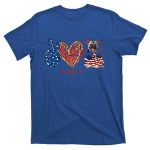 Peace Love Pug Dog Patriotic America Flag 4th July Cool Gift T-Shirt