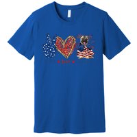 Peace Love Pug Dog Patriotic America Flag 4th July Cool Gift Premium T-Shirt