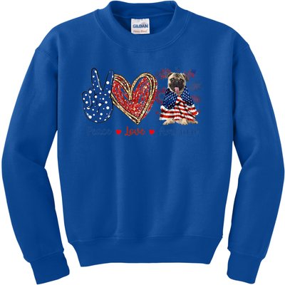 Peace Love Pug Dog Patriotic America Flag 4th July Cool Gift Kids Sweatshirt