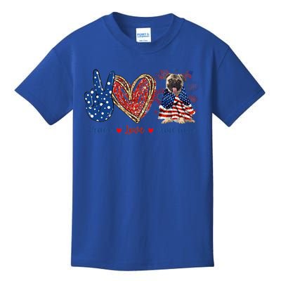 Peace Love Pug Dog Patriotic America Flag 4th July Cool Gift Kids T-Shirt