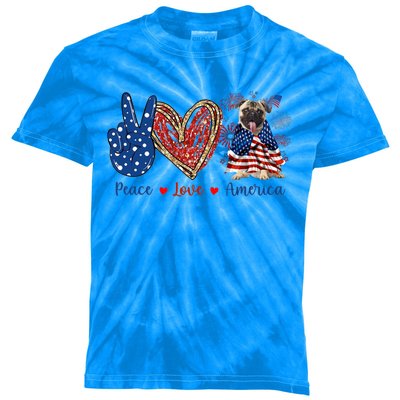 Peace Love Pug Dog Patriotic America Flag 4th July Cool Gift Kids Tie-Dye T-Shirt