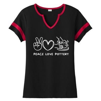 Peace, Love Pottery Retro Pottery Lover Ceramics Artist Ladies Halftime Notch Neck Tee