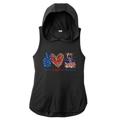 Peace Love Pug Dog Patriotic America Flag 4th July Gift Ladies PosiCharge Tri-Blend Wicking Draft Hoodie Tank