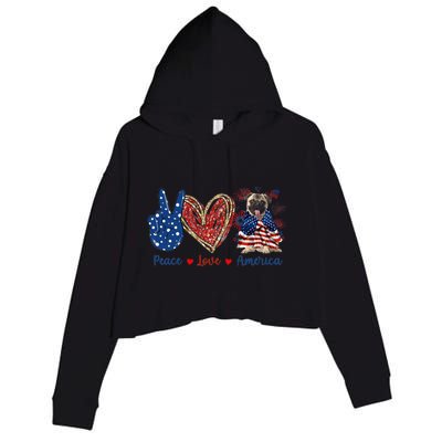 Peace Love Pug Dog Patriotic America Flag 4th July Gift Crop Fleece Hoodie