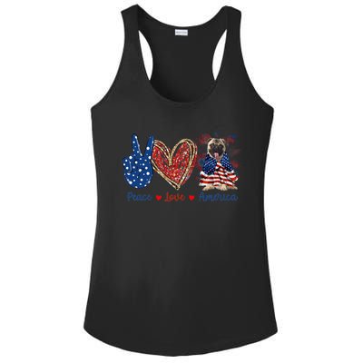 Peace Love Pug Dog Patriotic America Flag 4th July Gift Ladies PosiCharge Competitor Racerback Tank