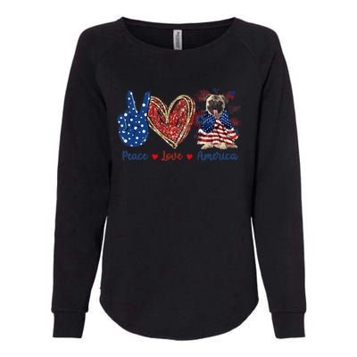 Peace Love Pug Dog Patriotic America Flag 4th July Gift Womens California Wash Sweatshirt