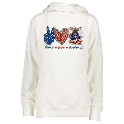 Peace Love Pug Dog Patriotic America Flag 4th July Gift Womens Funnel Neck Pullover Hood