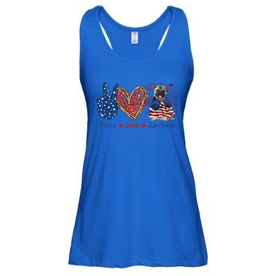 Peace Love Pug Dog Patriotic America Flag 4th July Gift Ladies Essential Flowy Tank