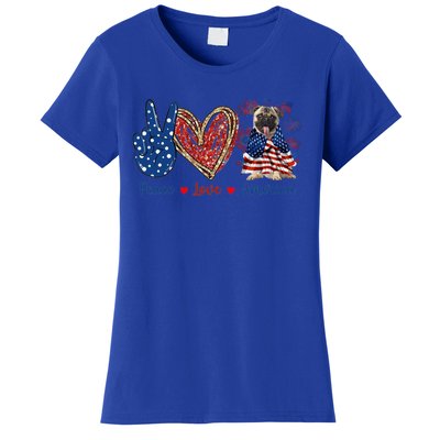 Peace Love Pug Dog Patriotic America Flag 4th July Gift Women's T-Shirt