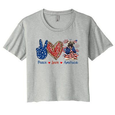 Peace Love Pug Dog Patriotic America Flag 4th July Gift Women's Crop Top Tee