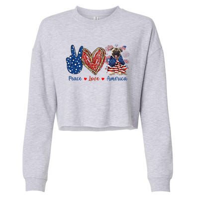 Peace Love Pug Dog Patriotic America Flag 4th July Gift Cropped Pullover Crew