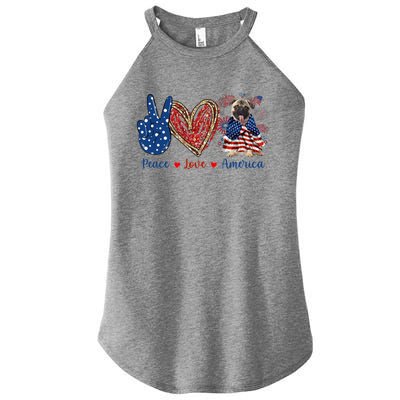 Peace Love Pug Dog Patriotic America Flag 4th July Gift Women's Perfect Tri Rocker Tank