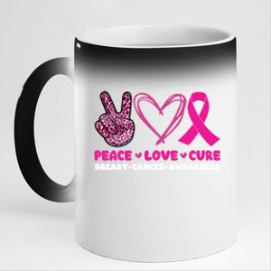 Pink Leopard Peace Love Cure Breast Cancer Awareness Cool Gift 11oz Black Color Changing Mug