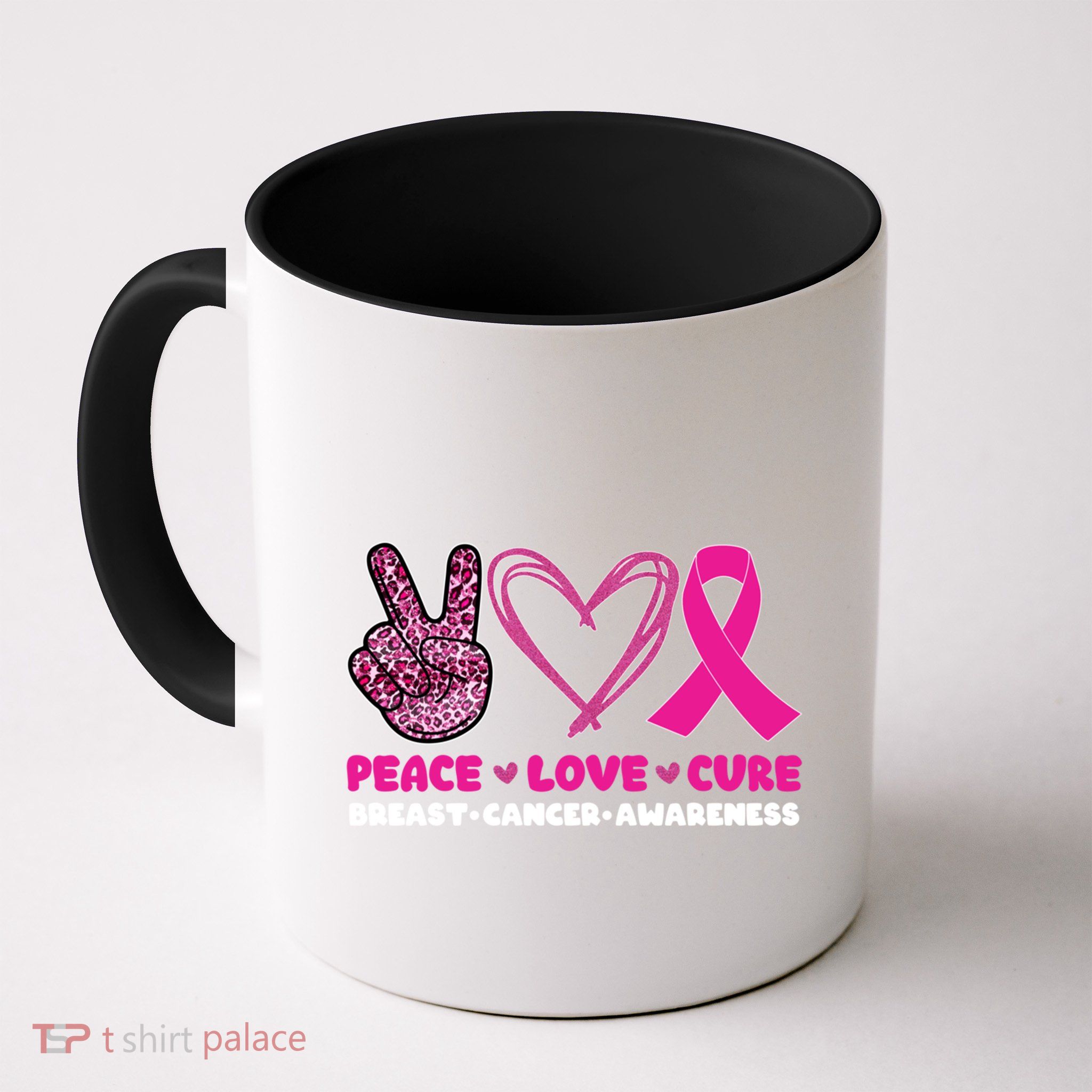 Pink Leopard Peace Love Cure Breast Cancer Awareness Cool Gift Mug