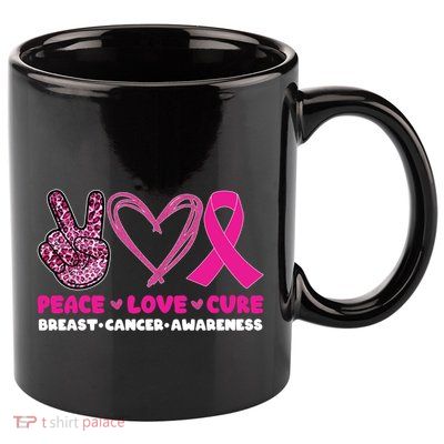 Pink Leopard Peace Love Cure Breast Cancer Awareness Cool Gift 11oz C Handle Ceramic Mug