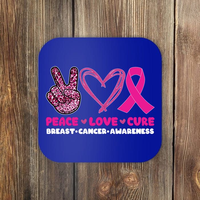 Pink Leopard Peace Love Cure Breast Cancer Awareness Cool Gift Coaster