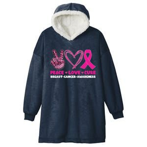 Pink Leopard Peace Love Cure Breast Cancer Awareness Cool Gift Hooded Wearable Blanket