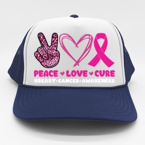 Pink Leopard Peace Love Cure Breast Cancer Awareness Cool Gift Trucker Hat