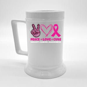 Pink Leopard Peace Love Cure Breast Cancer Awareness Cool Gift Beer Stein