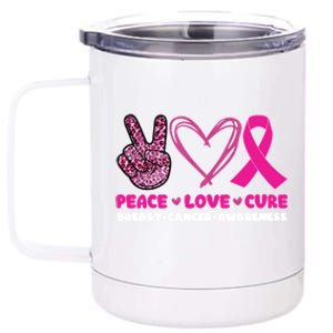 Pink Leopard Peace Love Cure Breast Cancer Awareness Cool Gift 12 oz Stainless Steel Tumbler Cup