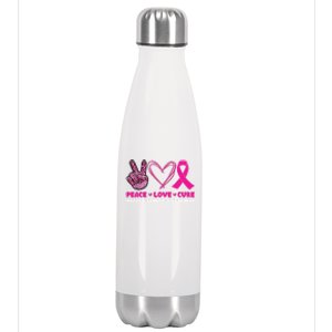 Pink Leopard Peace Love Cure Breast Cancer Awareness Cool Gift Stainless Steel Insulated Water Bottle