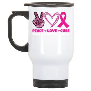 Pink Leopard Peace Love Cure Breast Cancer Awareness Cool Gift Stainless Steel Travel Mug