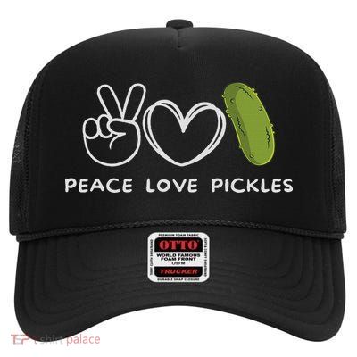 Peace, Love Pickles Retro Pickles Lover Food Lover High Crown Mesh Back Trucker Hat