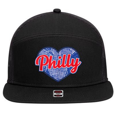 Philadelphia Love Philly Baseball Heart Philadelphia City Map Vintage Phill 7 Panel Mesh Trucker Snapback Hat