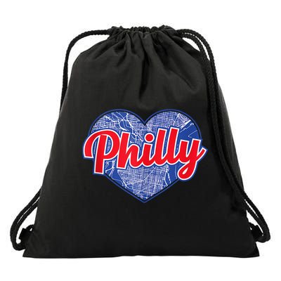 Philadelphia Love Philly Baseball Heart Philadelphia City Map Vintage Phill Drawstring Bag