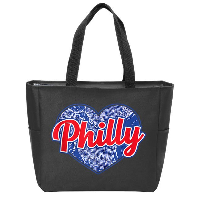 Philadelphia Love Philly Baseball Heart Philadelphia City Map Vintage Phill Zip Tote Bag