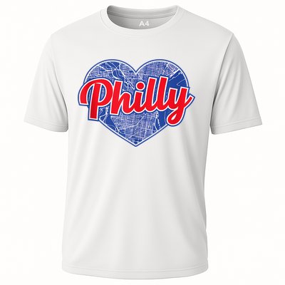 Philadelphia Love Philly Baseball Heart Philadelphia City Map Vintage Phill Cooling Performance Crew T-Shirt