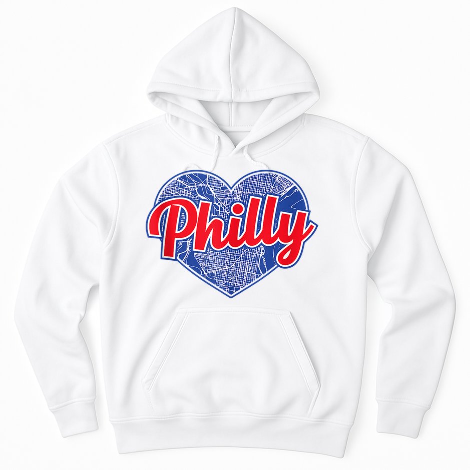 Philadelphia Love Philly Baseball Heart Philadelphia City Map Vintage Phill Hoodie