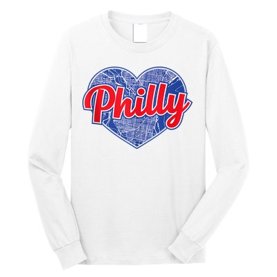 Philadelphia Love Philly Baseball Heart Philadelphia City Map Vintage Phill Long Sleeve Shirt