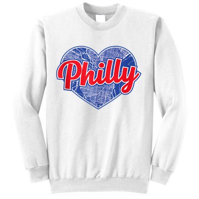 Philadelphia Love Philly Baseball Heart Philadelphia City Map Vintage Phill Sweatshirt