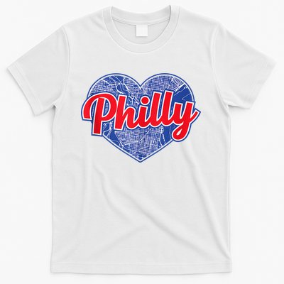Philadelphia Love Philly Baseball Heart Philadelphia City Map Vintage Phill T-Shirt