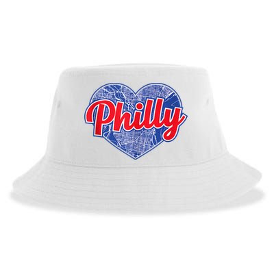 Philadelphia Love Philly Baseball Heart Philadelphia City Map Vintage Phill Sustainable Bucket Hat