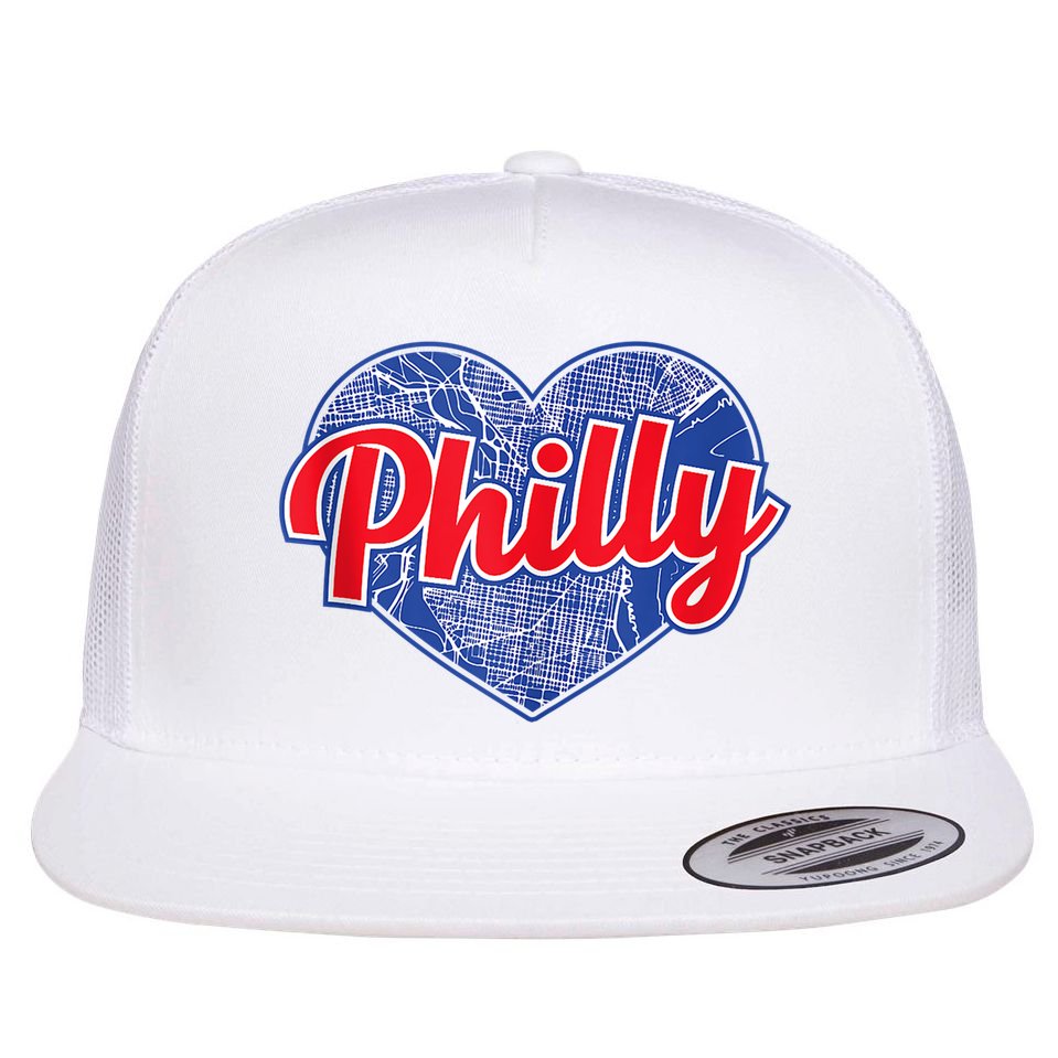 Philadelphia Love Philly Baseball Heart Philadelphia City Map Vintage Phill Flat Bill Trucker Hat
