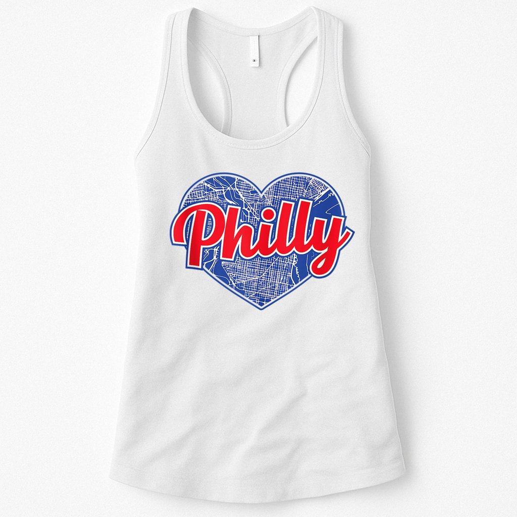 Philadelphia Love Philly Baseball Heart Philadelphia City Map Vintage Phill Womens Tank Top