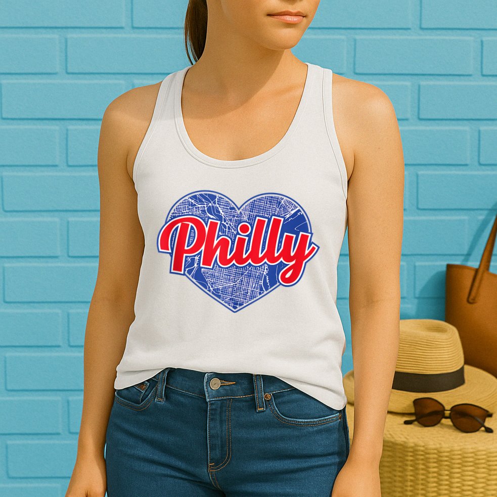 Philadelphia Love Philly Baseball Heart Philadelphia City Map Vintage Phill Womens Tank Top
