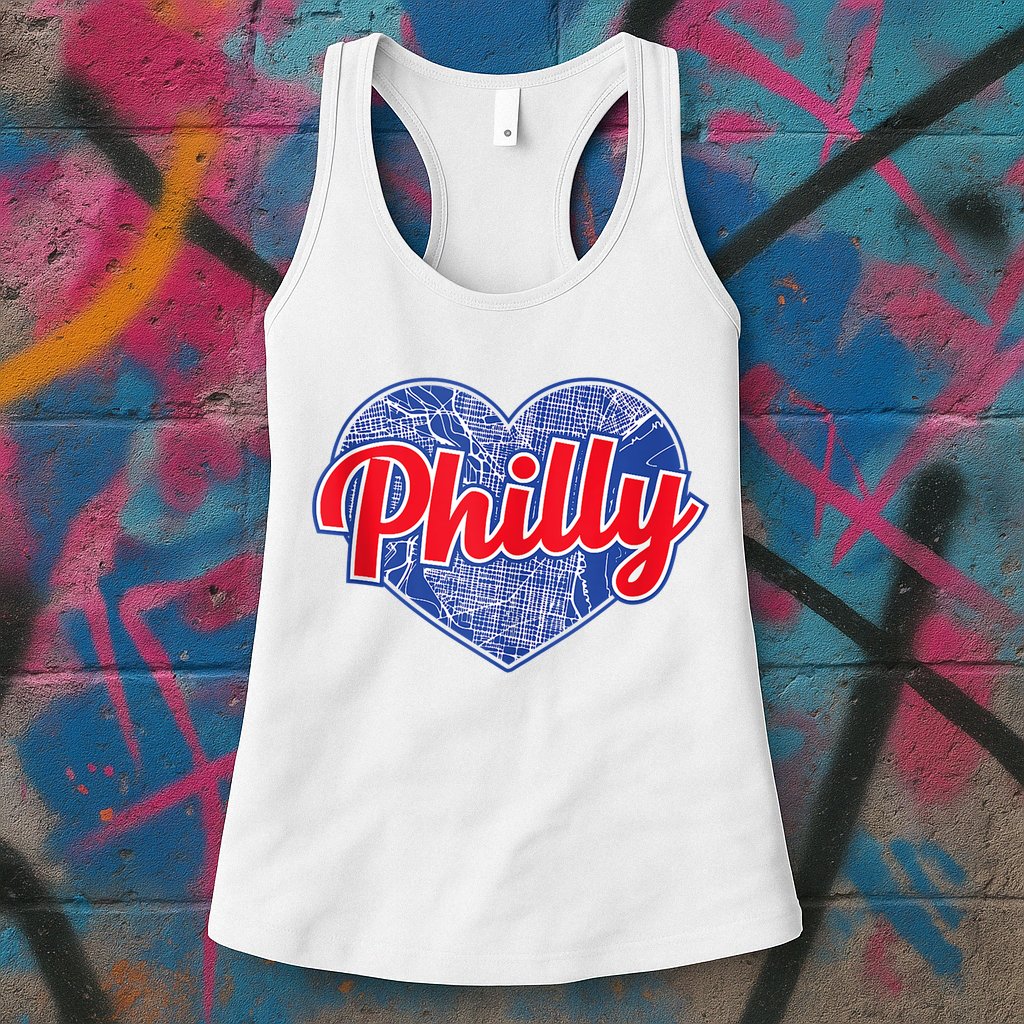 Philadelphia Love Philly Baseball Heart Philadelphia City Map Vintage Phill Womens Tank Top