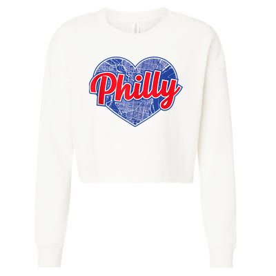 Philadelphia Love Philly Baseball Heart Philadelphia City Map Vintage Phill Cropped Pullover Crew