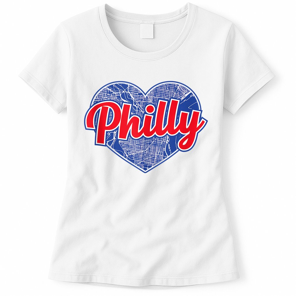 Philadelphia Love Philly Baseball Heart Philadelphia City Map Vintage Phill Womens T-Shirt