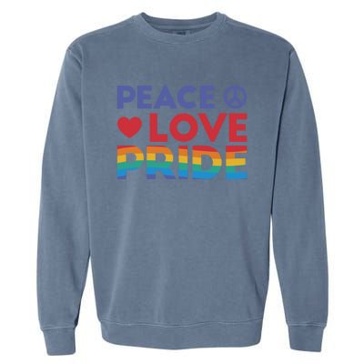 Peace Love Pride Rainbow Heart Retro Style Lgbt Pride Great Gift Garment-Dyed Sweatshirt