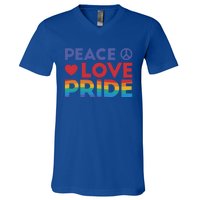 Peace Love Pride Rainbow Heart Retro Style Lgbt Pride Great Gift V-Neck T-Shirt