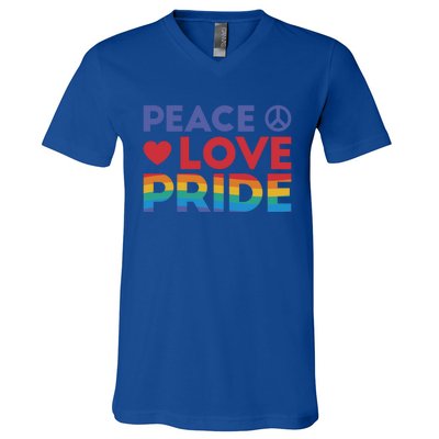 Peace Love Pride Rainbow Heart Retro Style Lgbt Pride Great Gift V-Neck T-Shirt