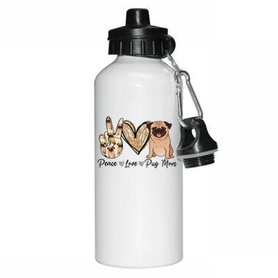 Peace Love Pug Mom Funny Dog Mom Puppy Lover Mother's Day Aluminum Water Bottle