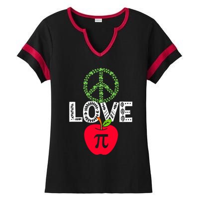 Peace Love Pi Day Outfit Shamrock Lucky Teachers And Students Funny Gift Ladies Halftime Notch Neck Tee