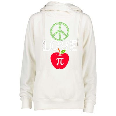 Peace Love Pi Day Outfit Shamrock Lucky Teachers And Students Funny Gift Womens Funnel Neck Pullover Hood