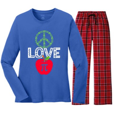 Peace Love Pi Day Outfit Shamrock Lucky Teachers And Students Funny Gift Women's Long Sleeve Flannel Pajama Set 