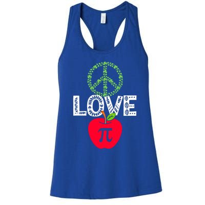 Peace Love Pi Day Outfit Shamrock Lucky Teachers And Students Funny Gift Women's Racerback Tank